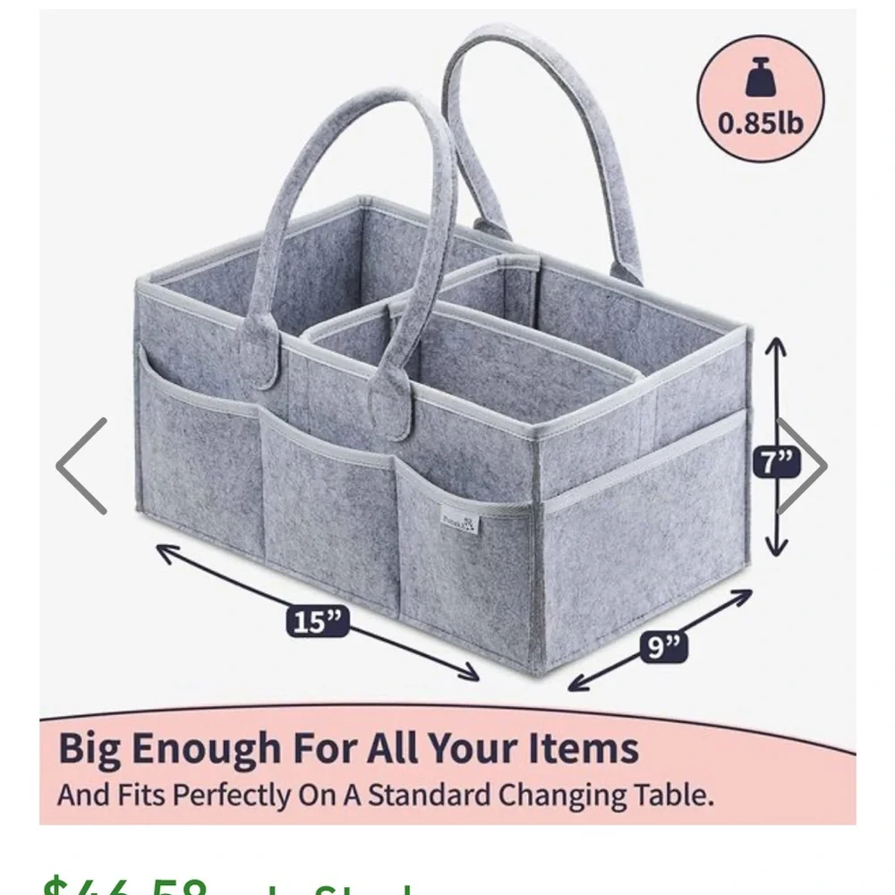 Putska Gray Felt Tote Diaper Organizer with Multiple Pockets